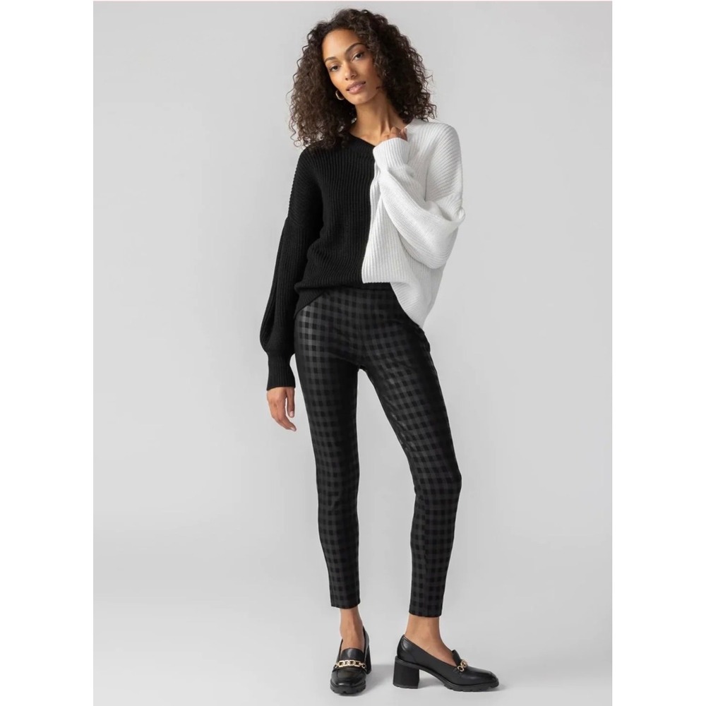 Sanctuary Runway Stretch Coated Plaid Leggings Pants Black Size S Retail $89